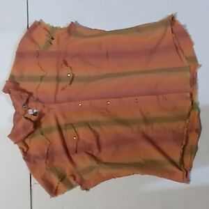 Roper Sleeveless Orange And Green Snap Shirt Size Large  (A46)